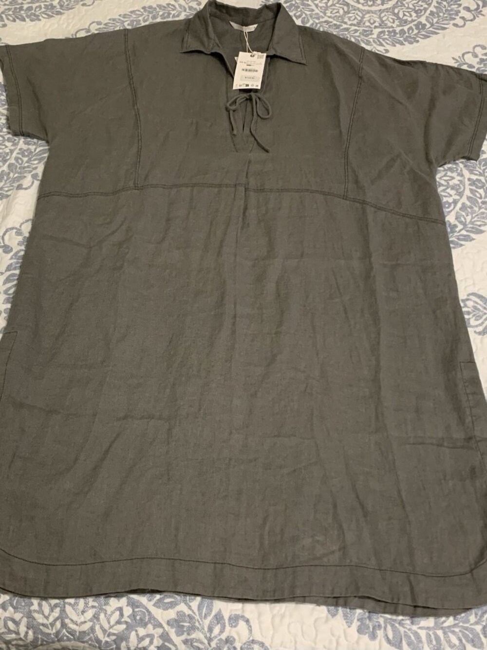 ZARA 100 %LINEN KAFTAN DRESS GRAY/2731/061 XS-S OVERSIZED $ 110.00